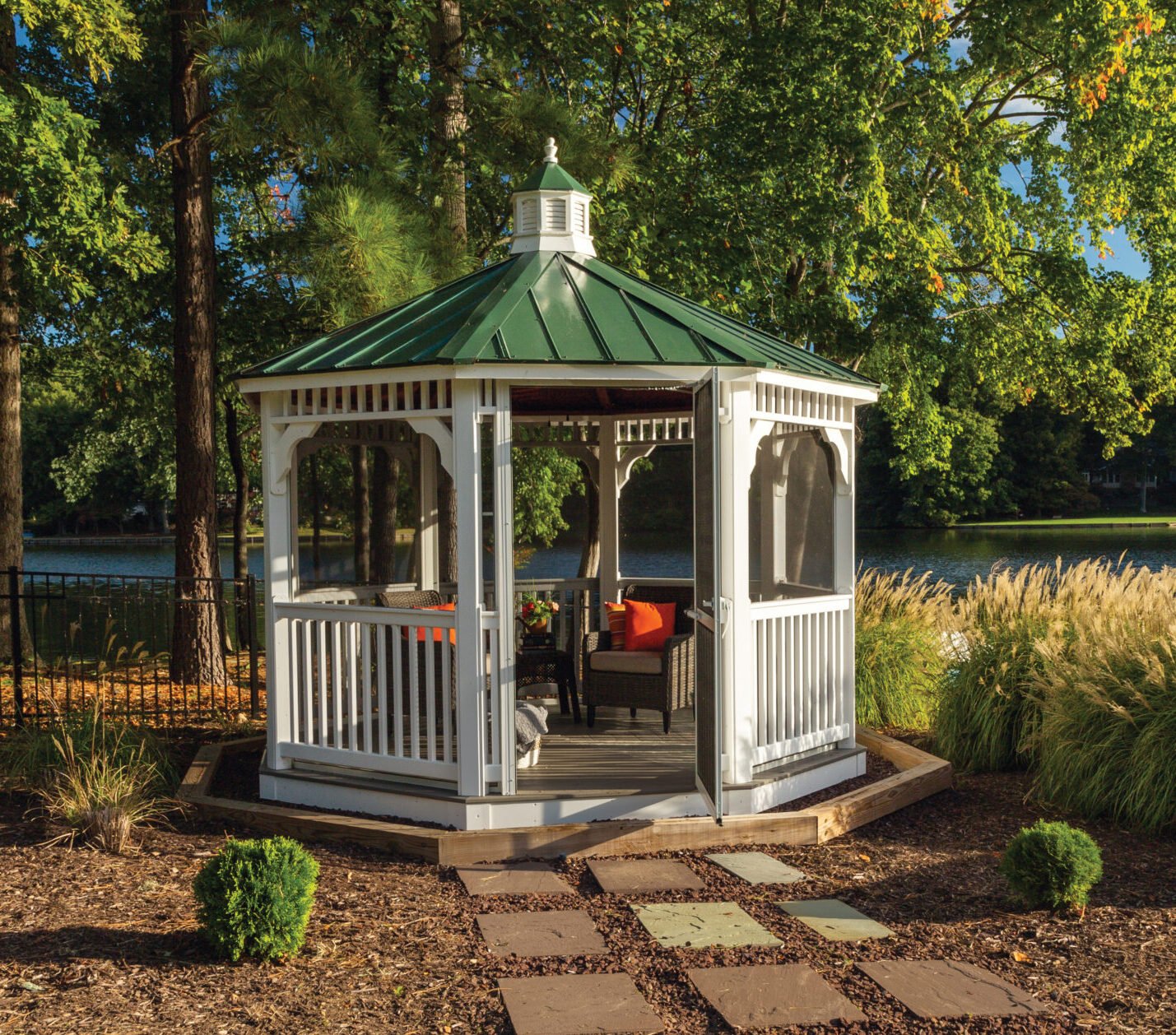12 Vinyl Octagon gazebo on lake rgb scaled e1712762535913 1